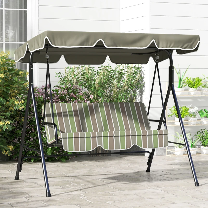 Outsunny Three-Seater Garden Swing Chair, with Adjustable Canopy - Green