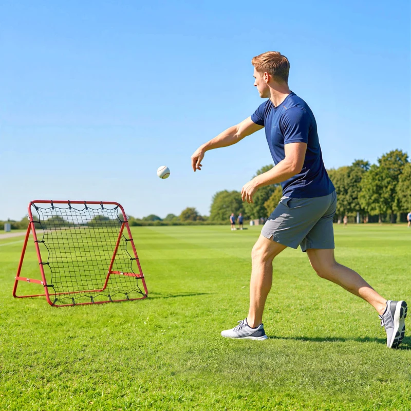 HOMCOM Rebounder für Fußball, 84 x 84 cm Fussball Rebounder mit stufenlos verstellbarem Winkel, Kickback Rückprallwand Fußballtor für Jugendliche Schuss-, Pass- und Ballannahmetraining Rot