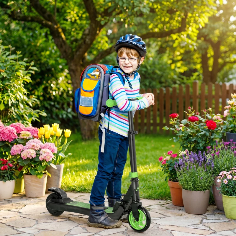 HOMCOM Folding Electric Scooter with Brake, for Ages 6+ Years, 8km/h Maximum Speed, Green