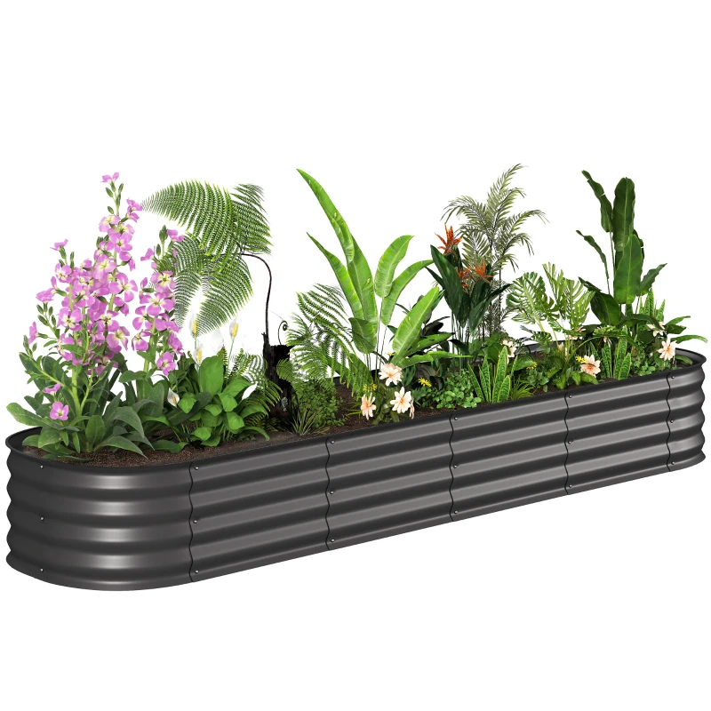 Outsunny Jardinière carré potager de jardin en acier galvanisé modulable pour légumes plantes fleurs, 240 x 62 x 30 cm gris foncé