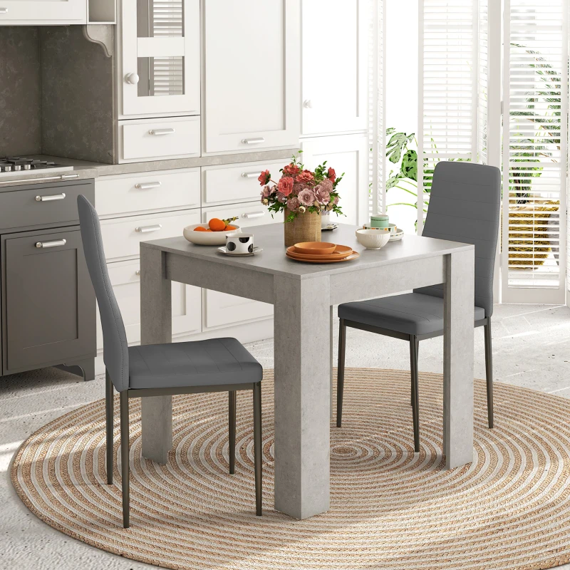 HOMCOM Set de Masă pentru 3 Persoane cu Masă de Bucătărie 80x80x76 cm și 2 Scaune Moderne 41x50x97 cm, Gri