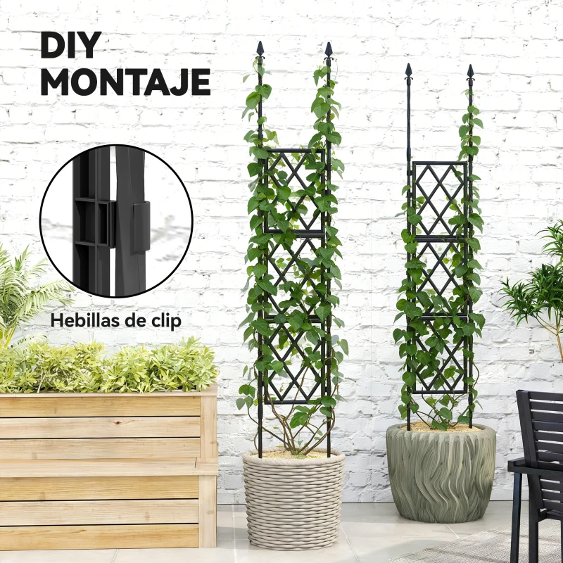 Outsunny Enrejado de Jardín Plegable Soporte para Plantas Trepadoras con Montaje DIY y Marco de Acero 85x197 cm Negro
