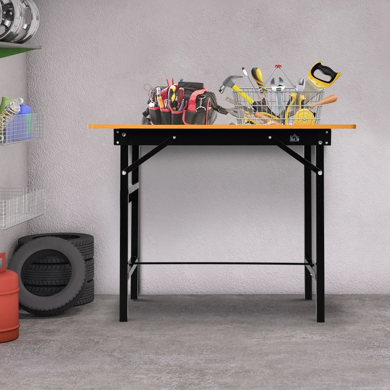 HOMCOM Banco de Trabajo Plegable con Regla Transportador Carga 100 kg 100x60x75,5 cm Natural y Negro