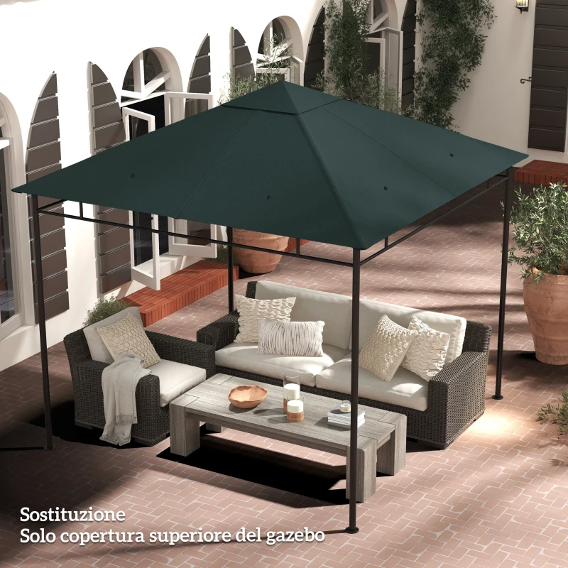 Outsunny Tetto di Ricambio per Gazebo 3x3 m in Poliestere Grigio con 8 Fori di Ventilazione