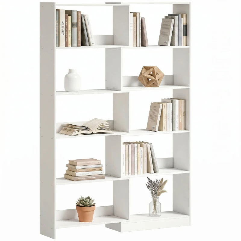 HOMCOM Estantería Expandible 5 Niveles Giratoria 350° Ancho Ajustable Convertible en en L Recta o Compacta 111,5x23,8x163,7 cm