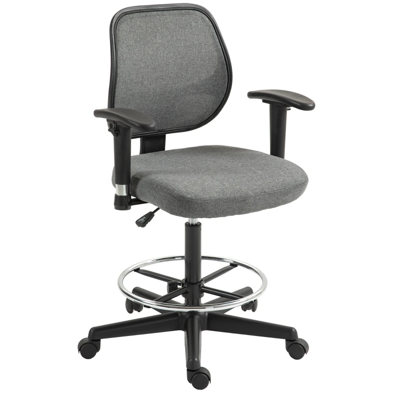 Vinsetto Fauteuil de bureau assise haute réglable, accoudoirs, dim. 60l x 57P x 97-119H cm sur roulettes, gris