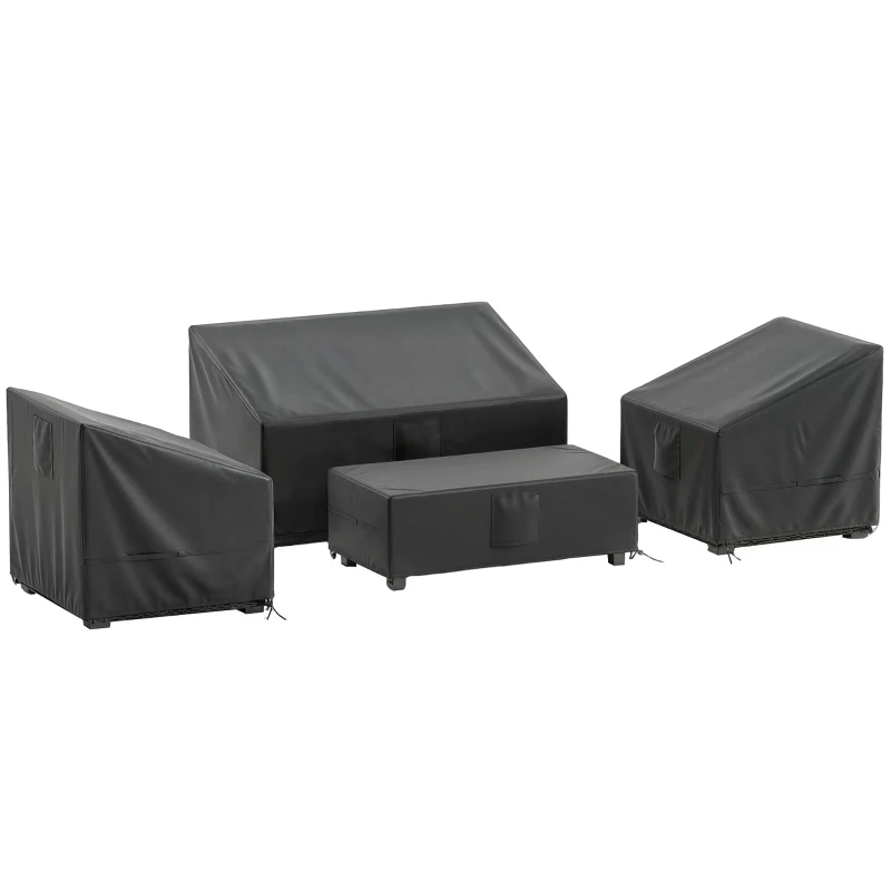 Outsunny Ensemble de 4 Housses Salon de Jardin Imperméables 420D Tissu Oxford, 6 Évents et Sac de Rangement, 142x80x77cm, Noir