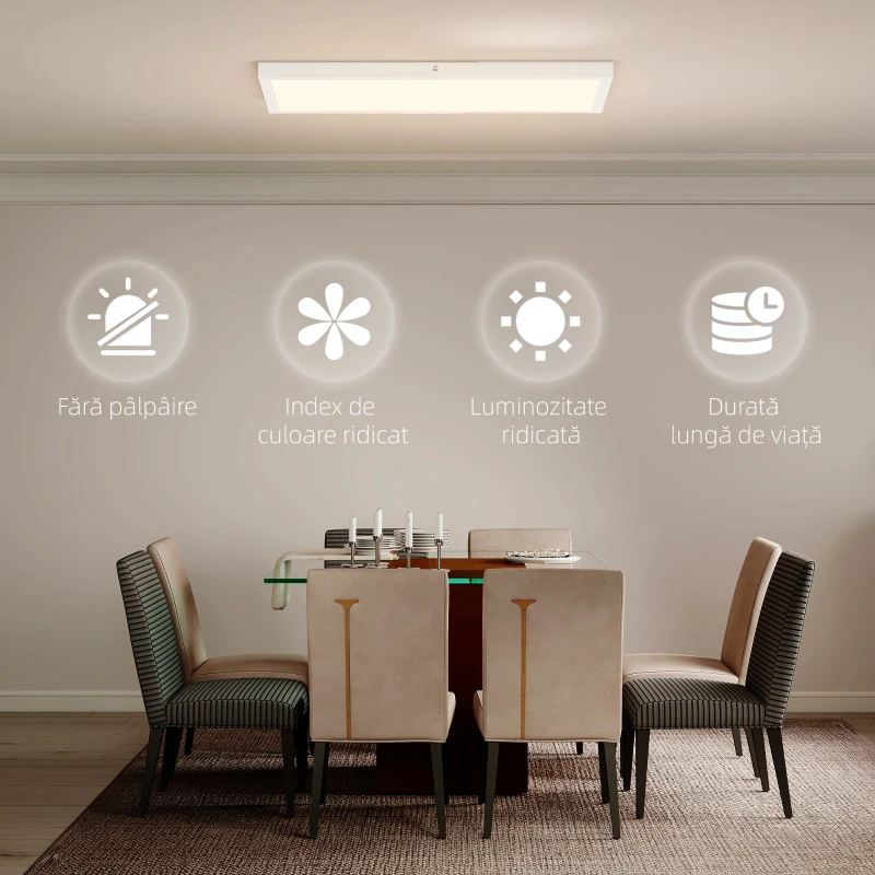 HOMCOM Set 2 Plafoniere LED Subțiri și Minimaliste cu Culoare Reglabilă, din Oțel și Plastic, 60x30x3.7 cm, Alb