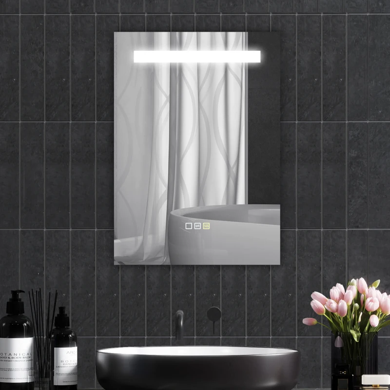 HOMCOM Espejo de Baño con Luz LED 70x50 cm con 3 Colores de Luz Función Antivaho Función de Memoria IP44