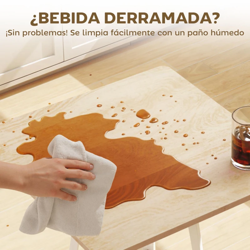 HOMCOM Mesa Alta Cocina Cuadrada con Estante para 2 Personas Patas de Metal 55x55x95 cm Madera Natural y Blanco