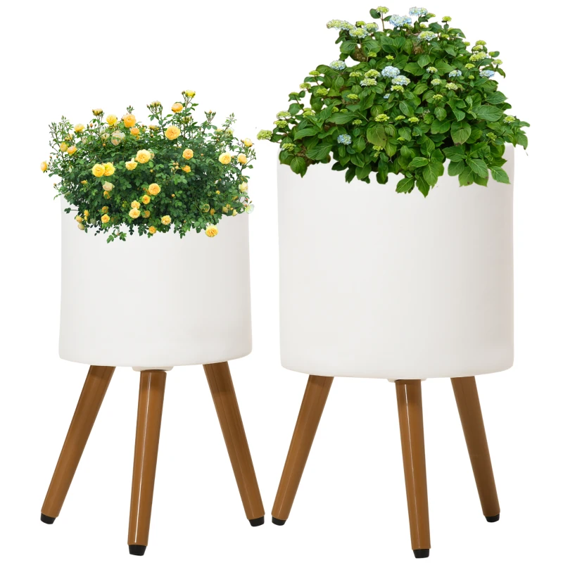 Outsunny Conjunto de 2 Macetas para Plantas de Magnesia con Patas Extraíbles para Interior y Exterior Ø31x55 cm Ø26x47 cm Blanco