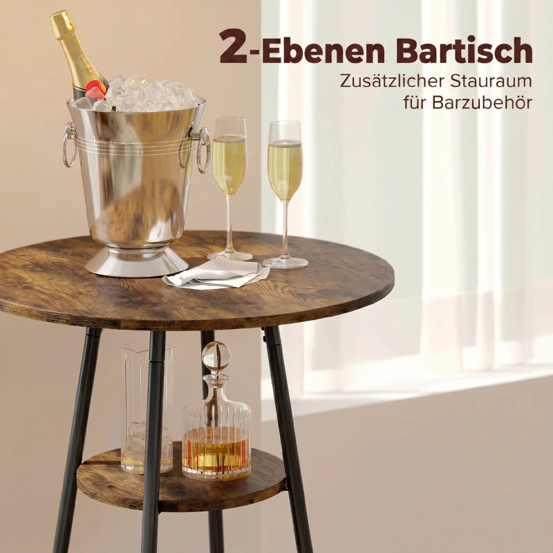 HOMCOM Industrie-Bartisch-Set mit 2 gepolsterten Hockern, Fußstützen, Metallrahmen, Küchentisch mit Ablage, Rustikal Braun