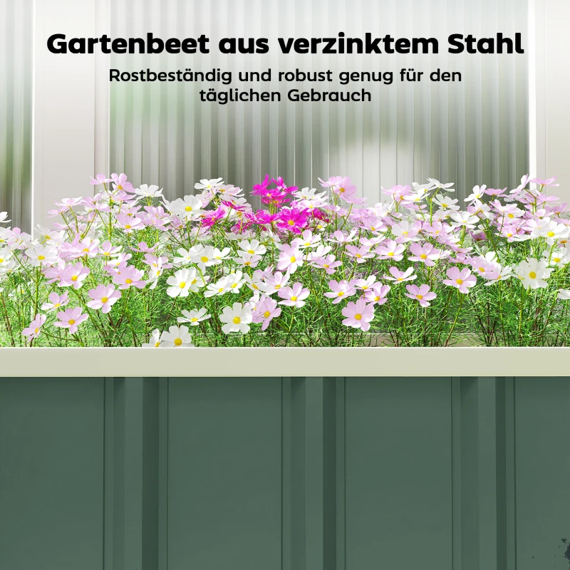 Outsunny Hochbeet Stahl, Pflanzbeet mit Klickverschlüssen Gefaltete Kante Frühbeet 136 x 52 x 31 cm Hellgrün