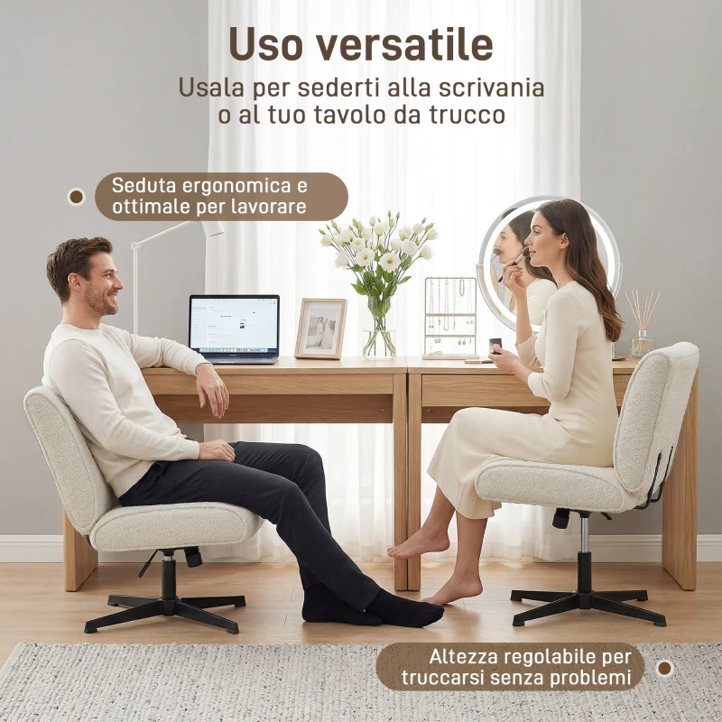 HOMCOM Poltrona da Salotto Girevole 360°, Altezza regolabile in Velluto a Goccia Senza Braccioli, Crema