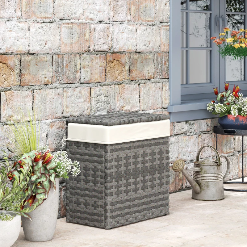 Outsunny Cesta Contenitore da Giardino e Casa in Rattan con Tessuto Interno, 57x34x62cm, Grigio