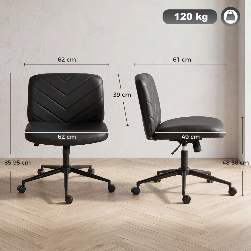 HOMCOM Home Office Desk Chair Height Adjustable Swivel Chair Cross Legged Wide Seat Swivel Wheels Black