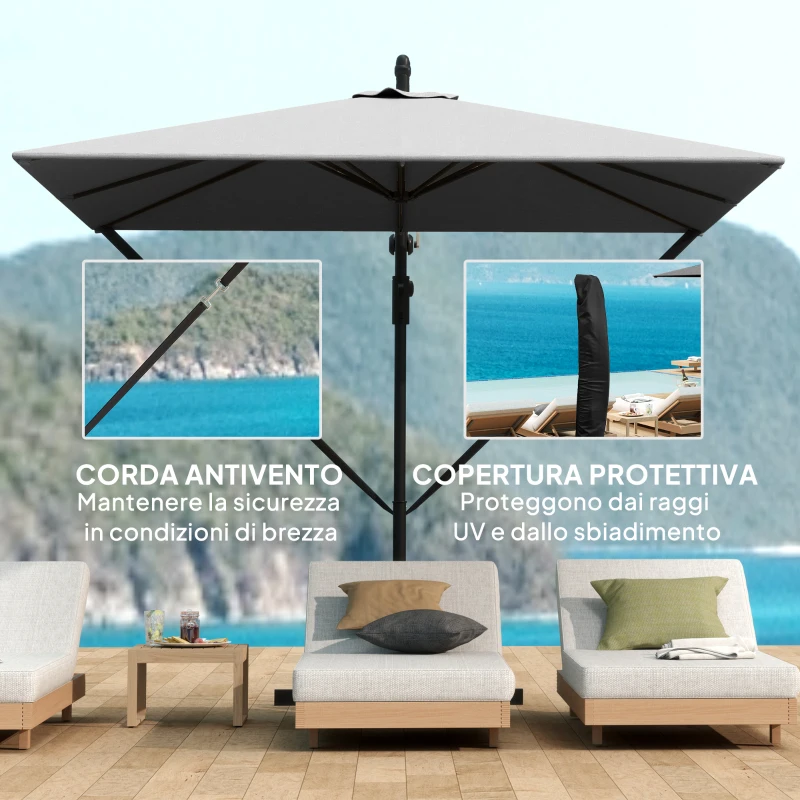 Outsunny Ombrellone da Giardino a Sbalzo 2.5x2.5 m con Manovella, Inclinabile e Girevole con Copertura, Grigio