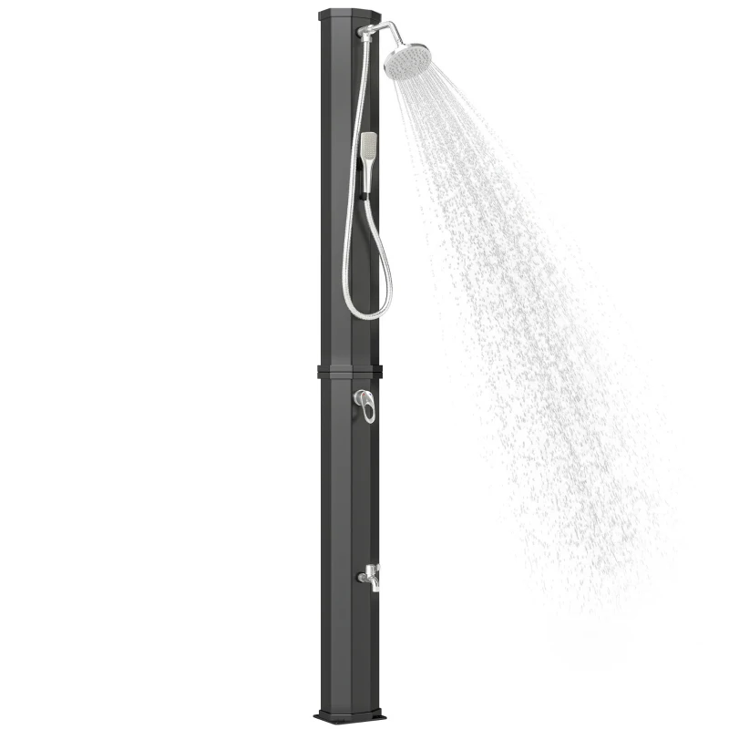 Outsunny Duș Solar 60L, Duș de Grădină Exterior cu 2 Capete de Duș Încălzit, Negru