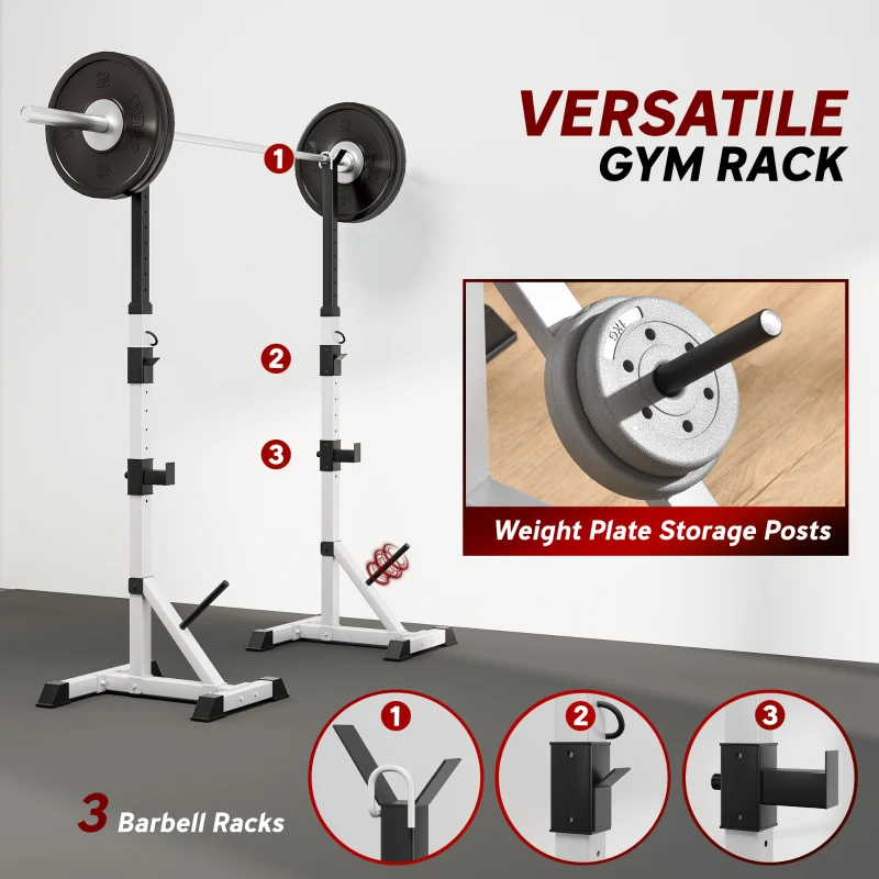 HOMCOM Weights Bar Barbell Rack Squat Stand Adjustable Portable Weight Lifting Max Load 200kg, Suitable For Home Gym Training Work Out