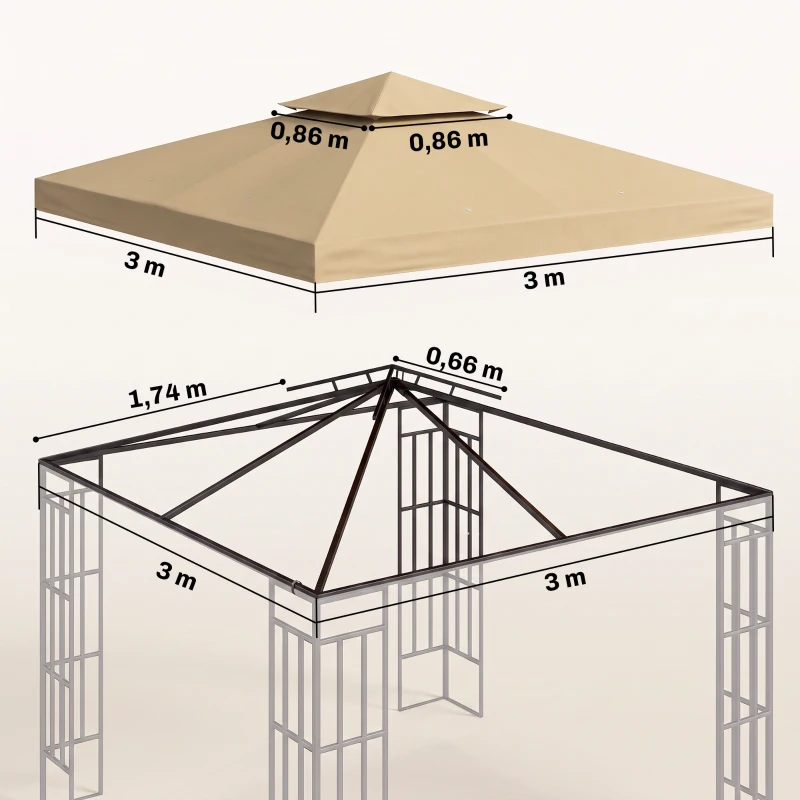 Outsunny Ersatzdach für Pavillon 3 x 3 m wasserdicht Pavillondach mit Doppeldach Ablauflöcher Beige