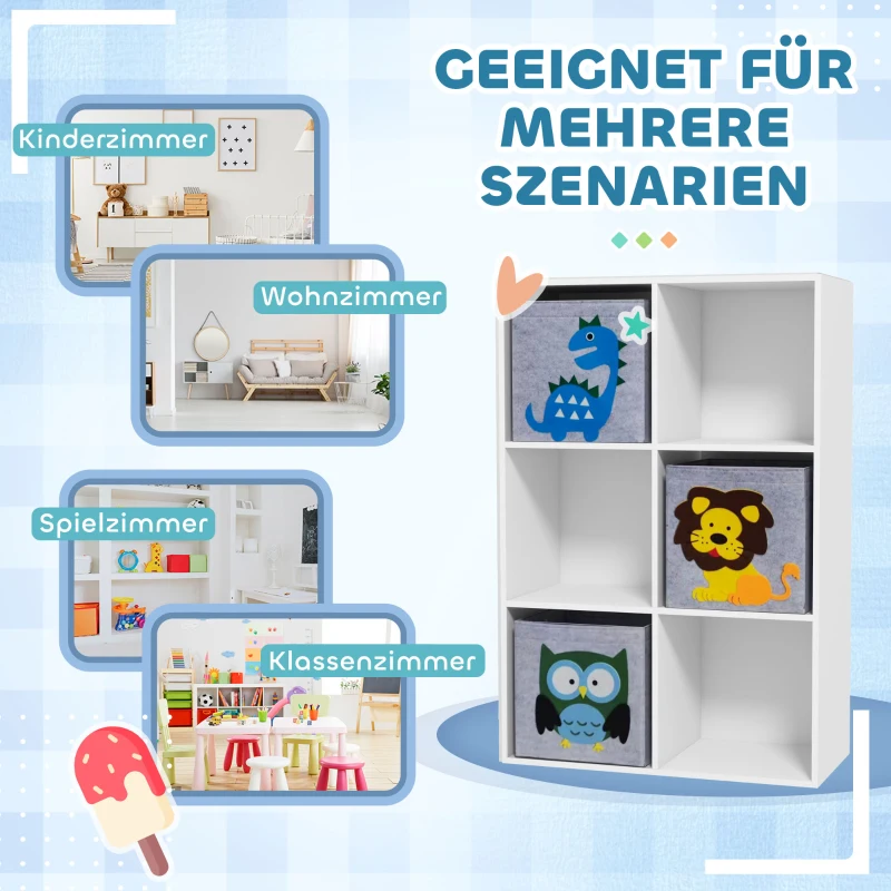 ZONEKIZ Estante de Armazenamento para Crianças, Cubos, Gavetas, MDF, Proteção Anti-Tombamento, Branco