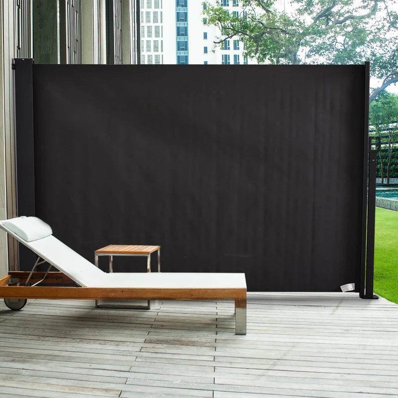 Outsunny Toldo Lateral Retráctil 350x180 cm Pantalla Enrollable Mampara de Privacidad y Protección Solar Gris Oscuro