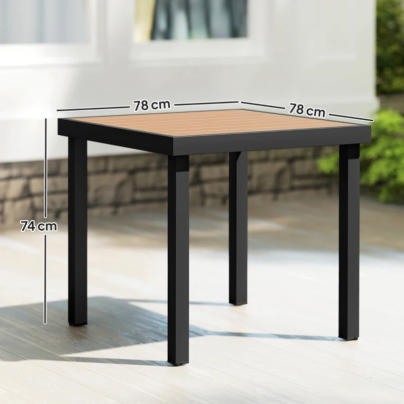 Outsunny Table à manger de jardin pour 4 personnes, en aluminium, 78 x 78 x 74 cm, couleur aspect bois naturel
