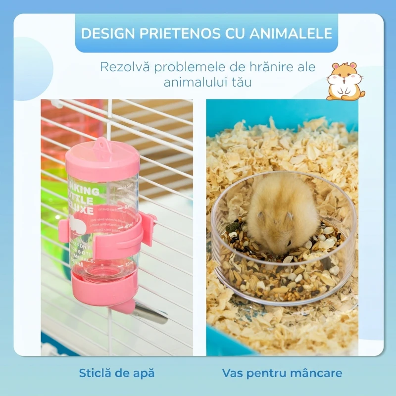 PawHut Cusca mare pentru hamsteri , refugiu pentru gerbili pe 5 niveluri, 59 cm x 36 cm x 69 cm, albastru deschis