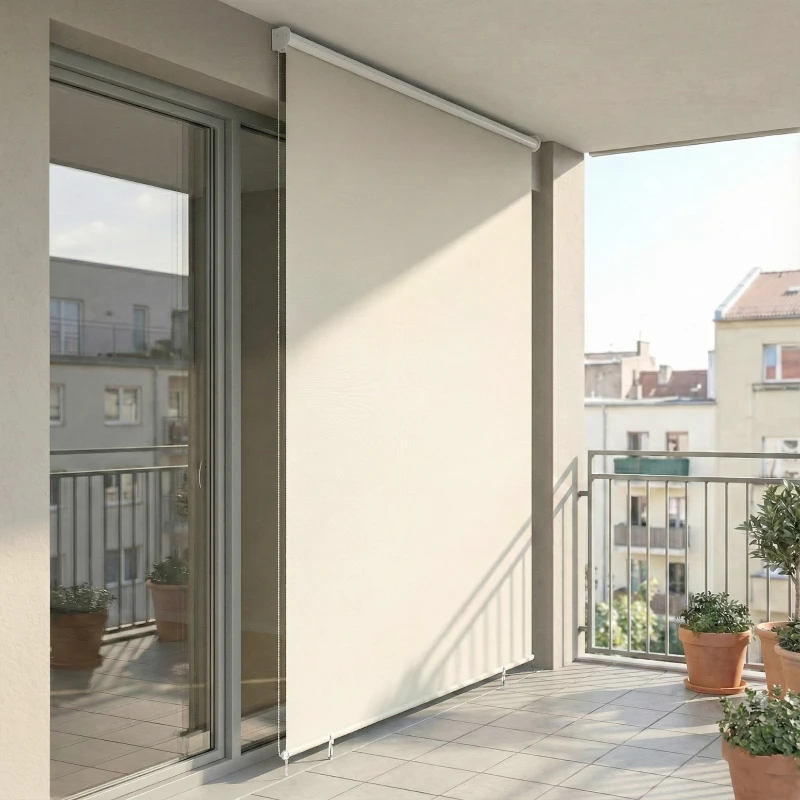 Outsunny Store extérieur enrouleur 2,4 x 1,6 m store occultant vertical brise-vue rétractable imperméable, anti-UV30+, crème