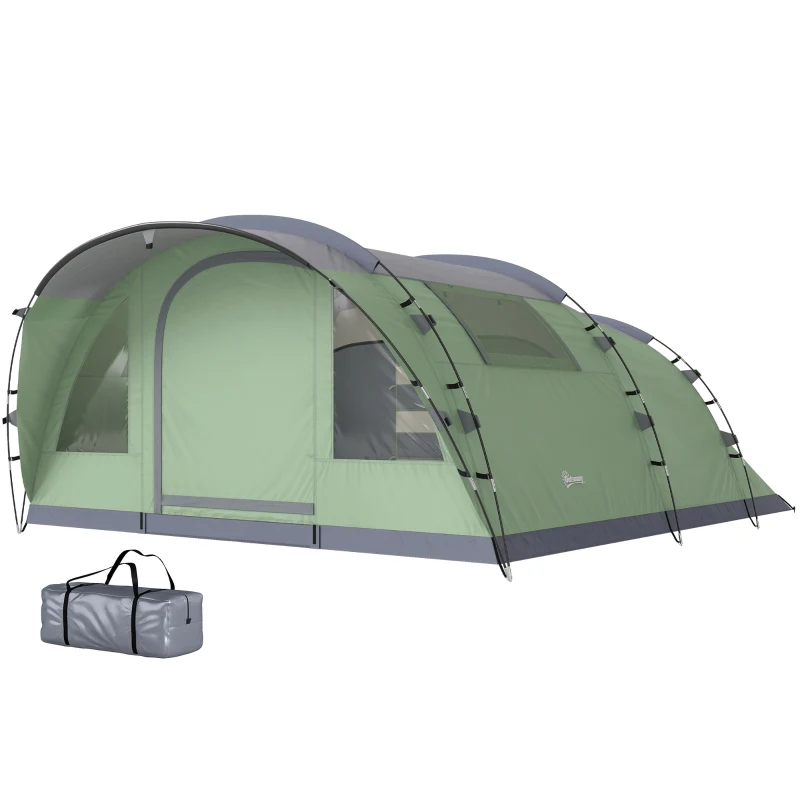 Outsunny Grande Tenda Multi-Stanza per 5 Persone, con Finestre e Veranda, Verde