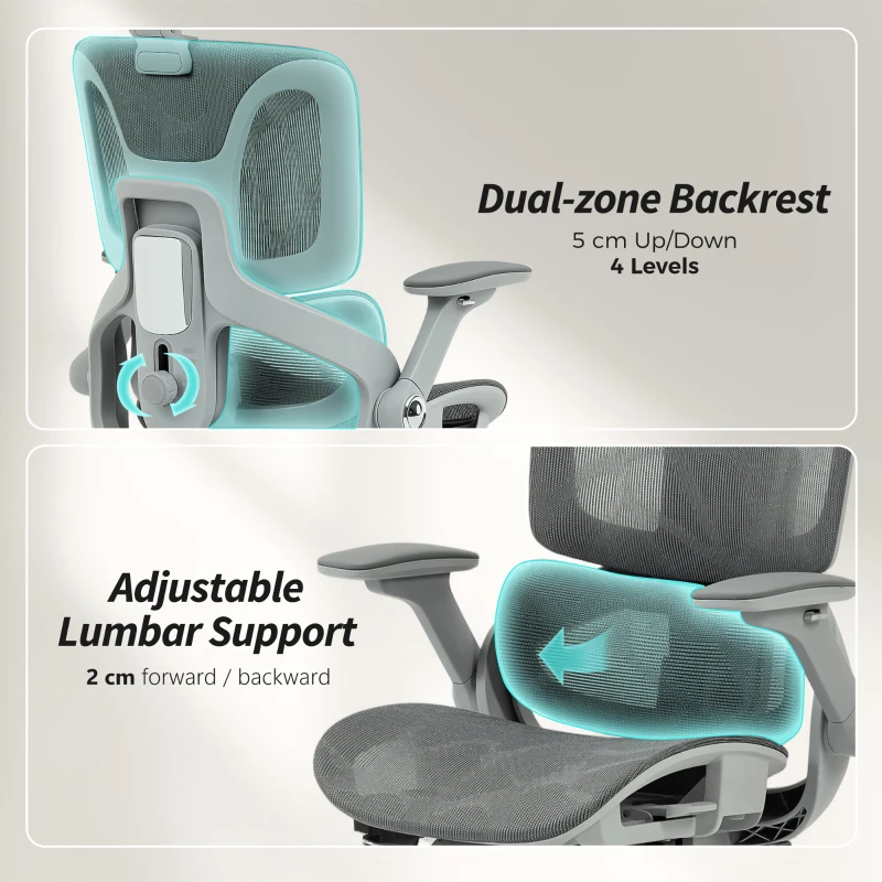HOMCOM Ergonomic Office Chair, High Back Mesh Desk Chair, Grey