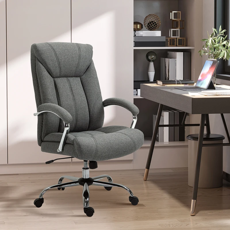 Vinsetto Sedia da Ufficio Imbottita e Girevole in Tessuto Traspirante, 65x78x110-120cm, Grigio