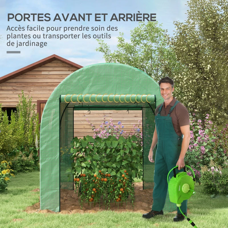 Outsunny Serre de jardin serre tunnel de jardin 3,24m² PE Haute densité 135 g/m², avec 2 portes zippées 180 x 180 x 200 cm, vert