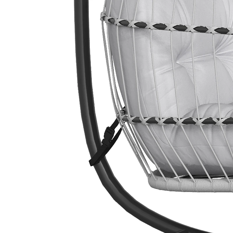 Outsunny Hanging Egg Chair, Indoor Outdoor Hammock Swing Chair with Stand, Safety Strap, Foldable Basket, Light Grey
