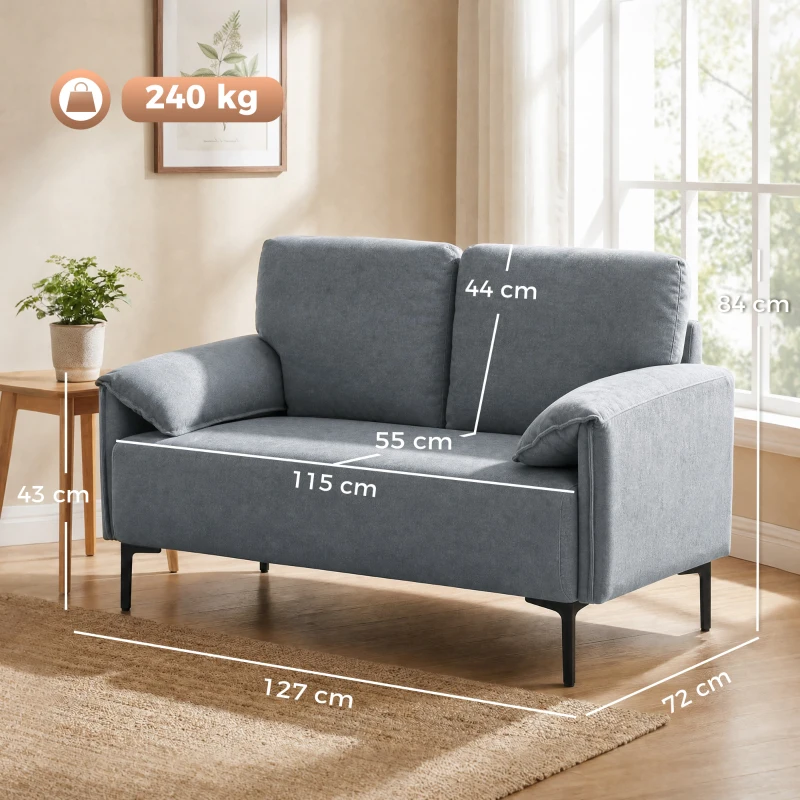 HOMCOM 2-Sitzer-Sofa, dicke Kissen, samtiger Bezug, Polstersofa, Schwarz