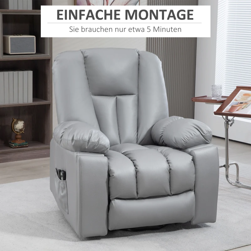 HOMCOM Poltrona de massagem, poltrona reclinável, poltrona para idosos, Controle remoto, Bolsos laterais, 94 cm x 96 cm x 106 cm, Cinza escuro