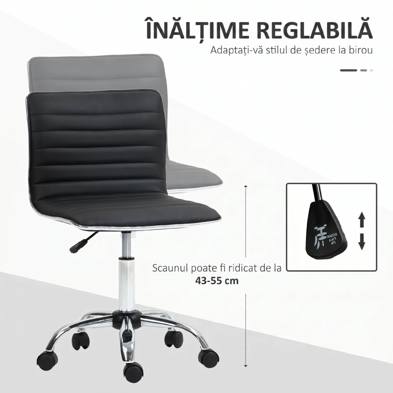HOMCOM Scaun de birou ergonomic din piele PU, cu înălțime reglabilă, șezut rotativ și roți, negru