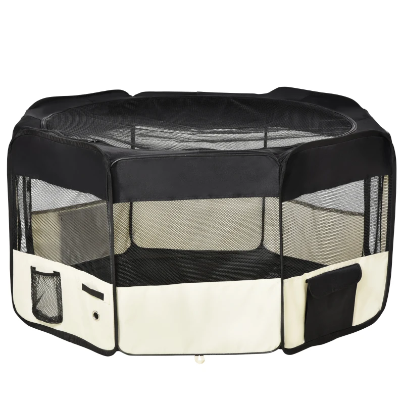 PawHut Parc enclos pliable pour chien chat petits animaux octogonal en tissu Oxford et acier - Ø 120 x 58H cm - noir et crème