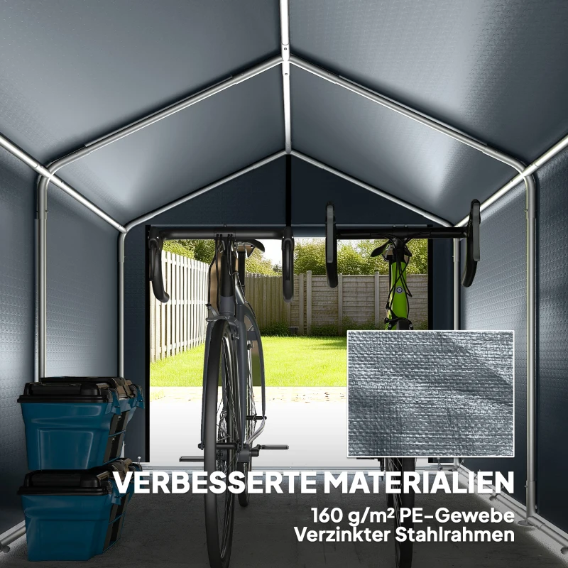 Outsunny Garagenzelt 2,2 x 1,6 m Wasserdicht Gerätezelt mit Rolltür Satteldach Stahlrahmen, UV-beständig Dunkelgrau
