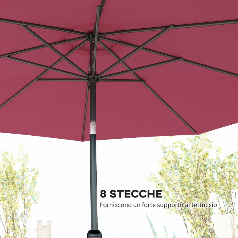 Outsunny Ombrellone da Giardino 3x2.5 m Inclinabile con Palo Smontabile, in Metallo e Poliestere Rosso Scuro