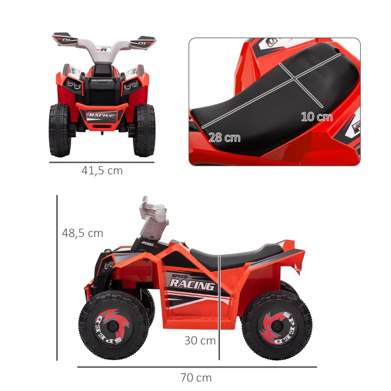 HOMCOM Quad elétrico para crianças veículo a bateria 6V com marcha à frente e à ré 70L x 41,5l x 48,5H cm Vermelho