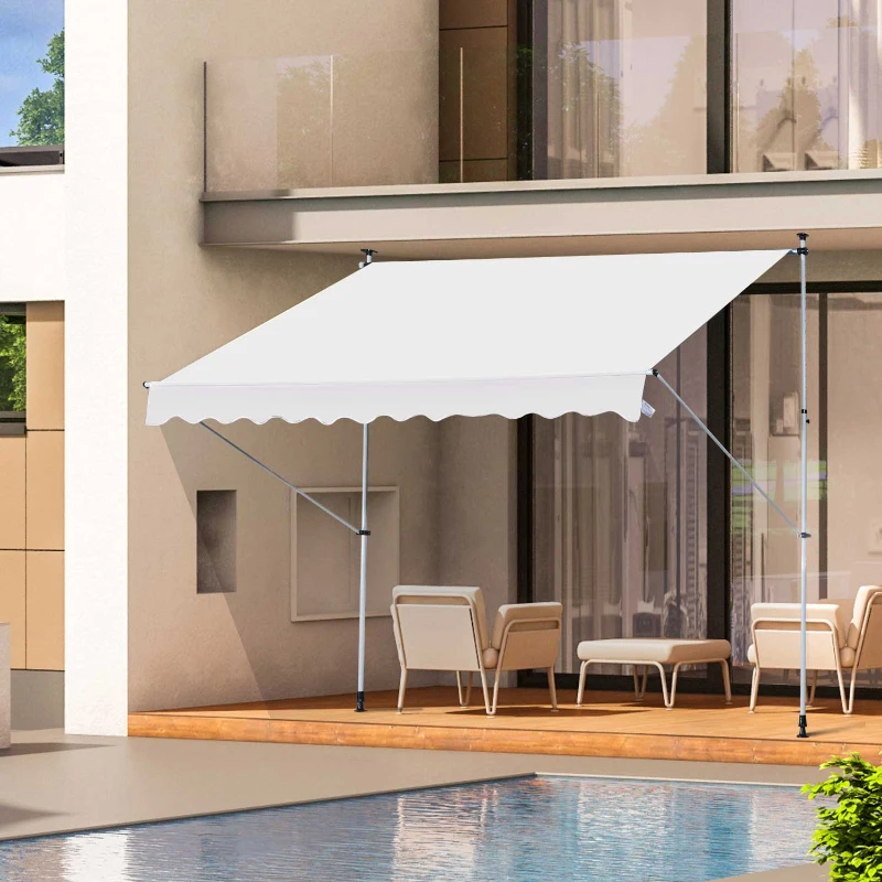 Outsunny Toldo Manual Retráctil 200x150x170-280 cm para Balcón y Terraza con Altura Ajustable con Manivela Blanco