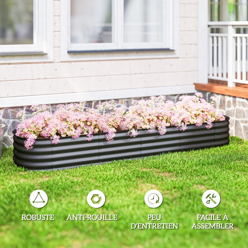Outsunny Jardinière carré potager de jardin en acier galvanisé modulable pour légumes plantes fleurs, 240 x 62 x 30 cm gris foncé