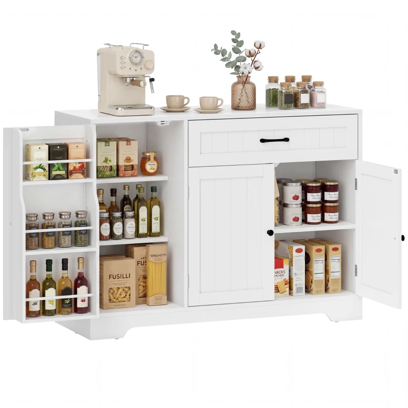 HOMCOM Modernes Küchen-Sideboard mit Schublade, verstellbaren Regalen, kleine Küchen-Vorratskammer mit Türfächern, Weiß