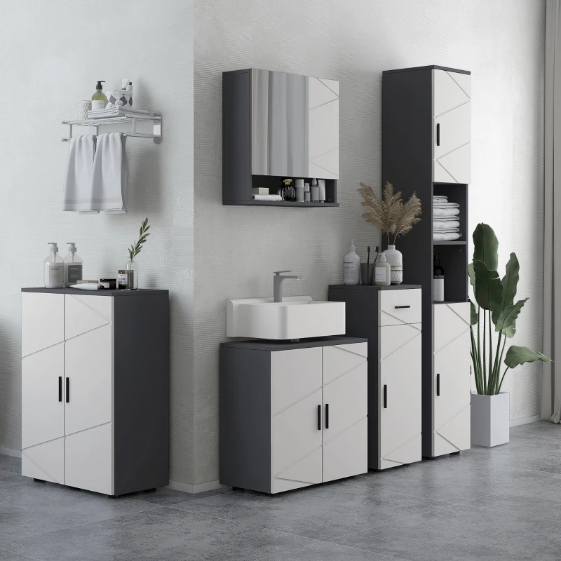 kleankin Badezimmerschrank, Badkommode, Waschbecken-Unterschrank, 2 Ebenen, Holz, Hellgrau