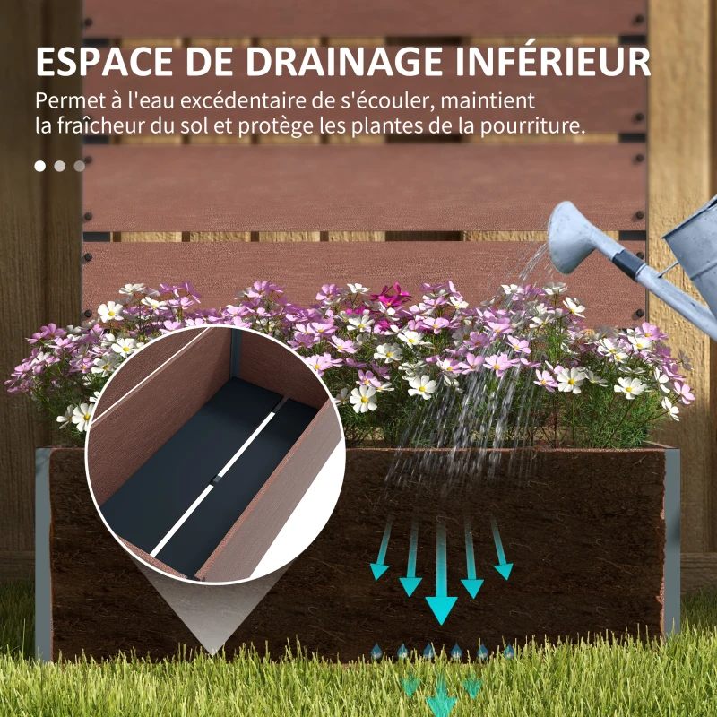 Outsunny Jardinière avec treillis, bac à fleurs, pour plantes grimpantes, légumes, fleurs, 72 x 38 x 150 cm, marron clair