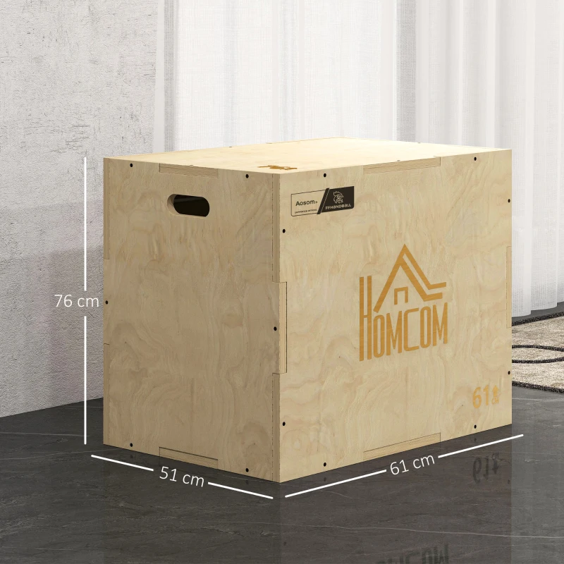 Box jump pliométrie 3 en 1 - Collaboration Aosom.fr x FFHandball - saut musculation fitness 61x51x76cm bois