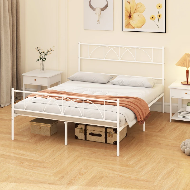 HOMCOM Estructura de Cama 140x190 cm con Cabecero Soporte de Listones de Acero Almacenamiento Bajo la Cama