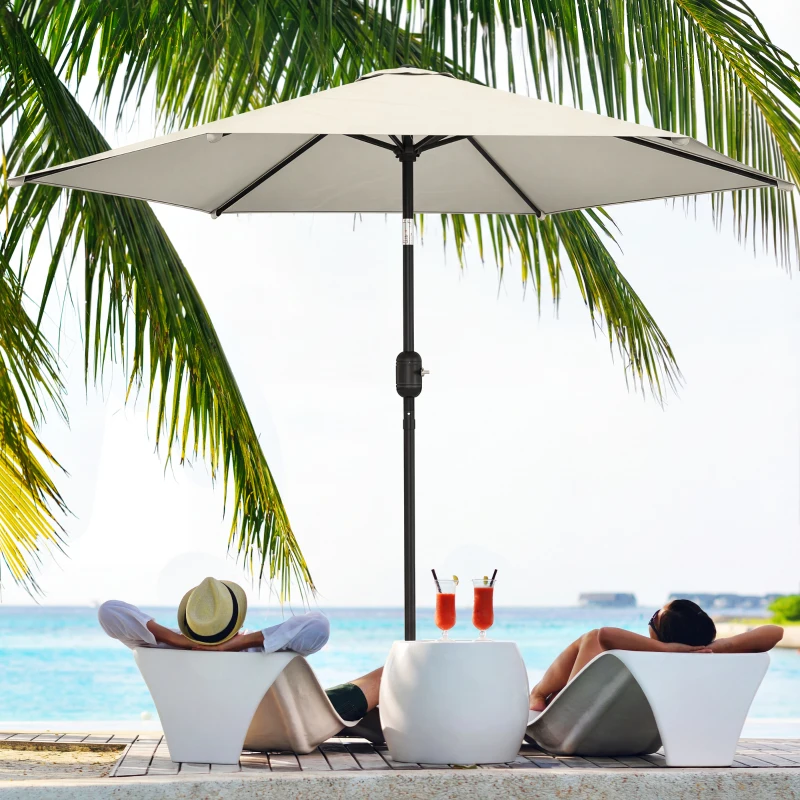 Outsunny 2.6 m Garden Parasol Umbrella with Aluminium Pole, Outdoor Patio Umbrella with Tilt and Crank, Vent, Cream White