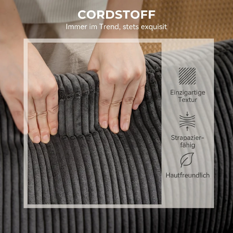 HOMCOM Ecksofa U-Form Sofa Couch mit Federpolsterung gepolsterte Armlehnen beweglicher Ottomane Cord 292x224x85 cm Dunkelgrau